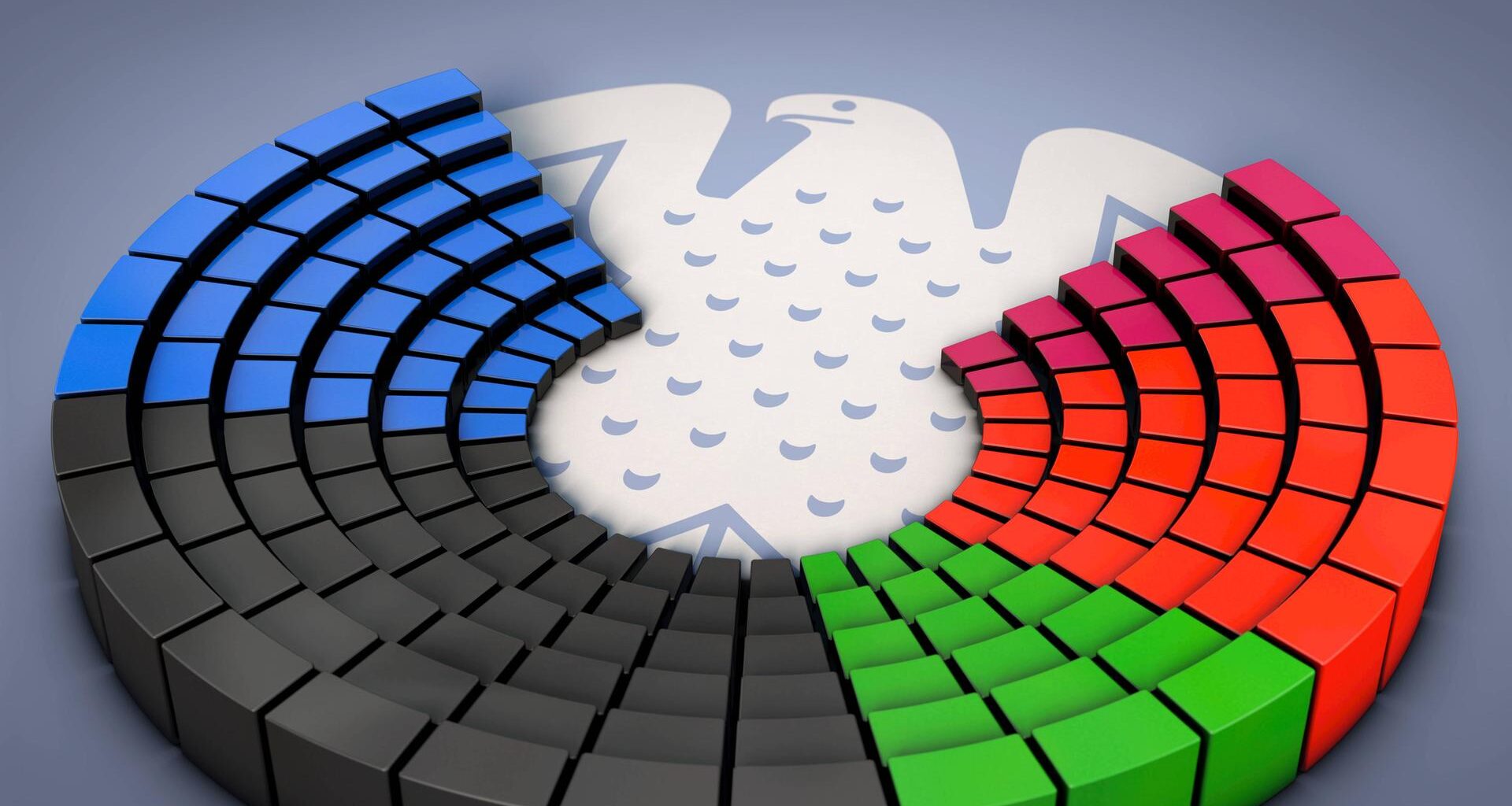 Zu sehen ist eine Grafik, die die Sitzverteilung im Bundestag nach der Bundestagswahl 2025 zeigt.