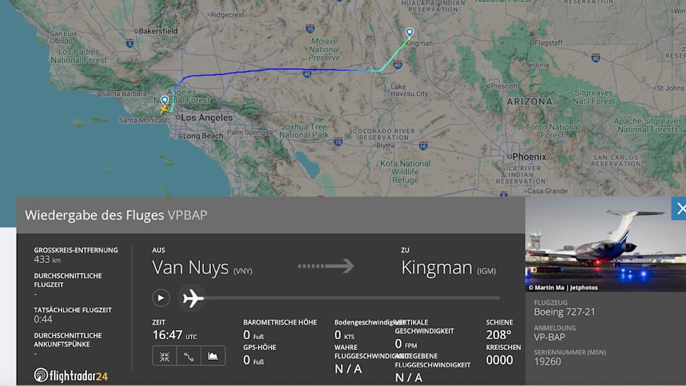 Die letzte Reise führte die letzte flugfähige Boeing 727-100 zum Flugzeugfriedhof nach Kingman in Arizona