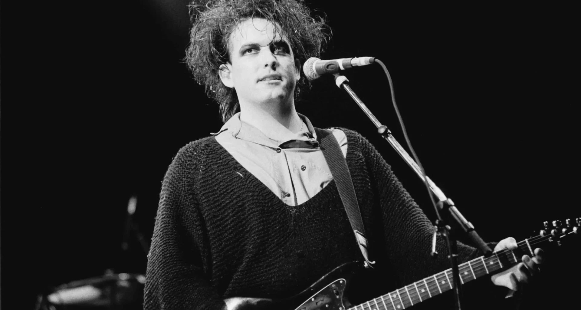 Robert Smith, vocal, performs with The Cure at Torhout/Werchter festival in Torhout, Belgium on 7th July 1989. (Photo by F...