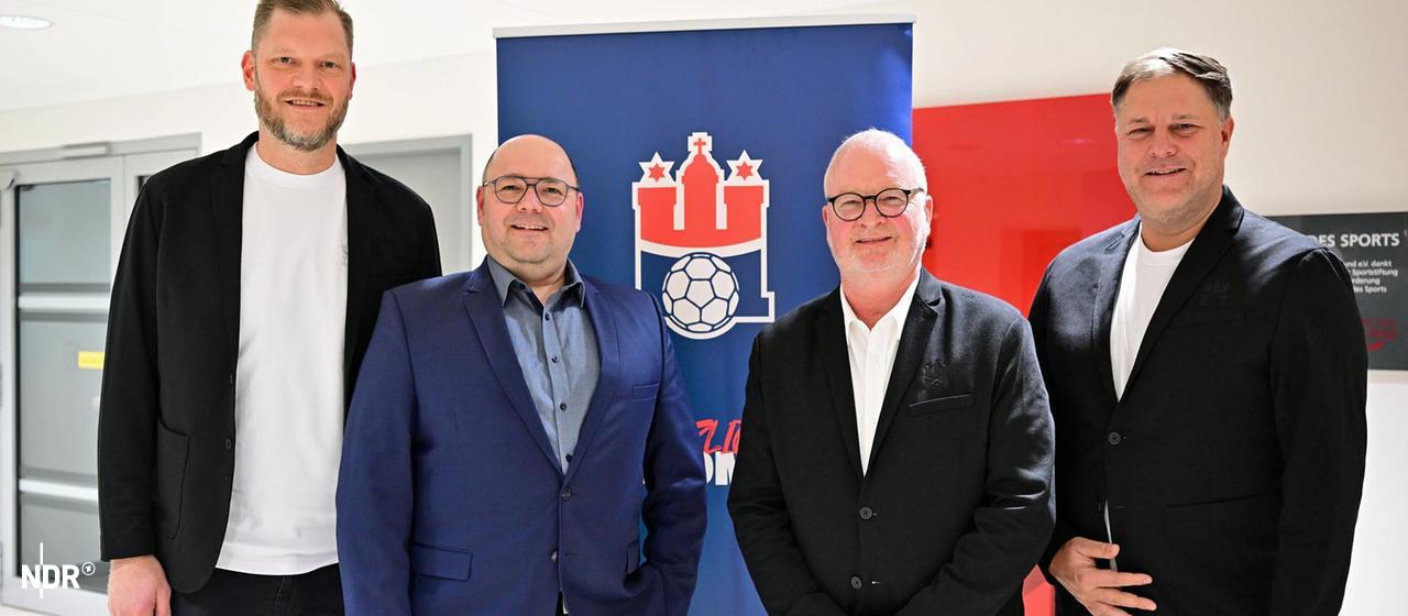Vizepräsident Johannes Bitter, Geschäftsführer Christian Hüneburg, Präsident Kay Spanger und Investor Philipp J. Müller vom HSV Hamburg