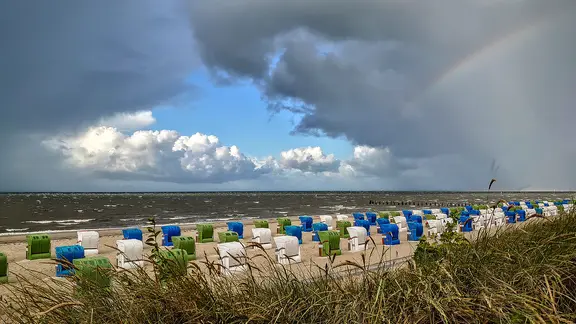 Strandkörbe stehen am Wyker Südstrand auf Föhr.