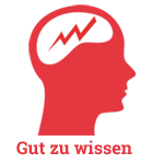 stilisierter Kopf mit einem Blitz im Gehirn und der Unterschrift, Gut zu wissen