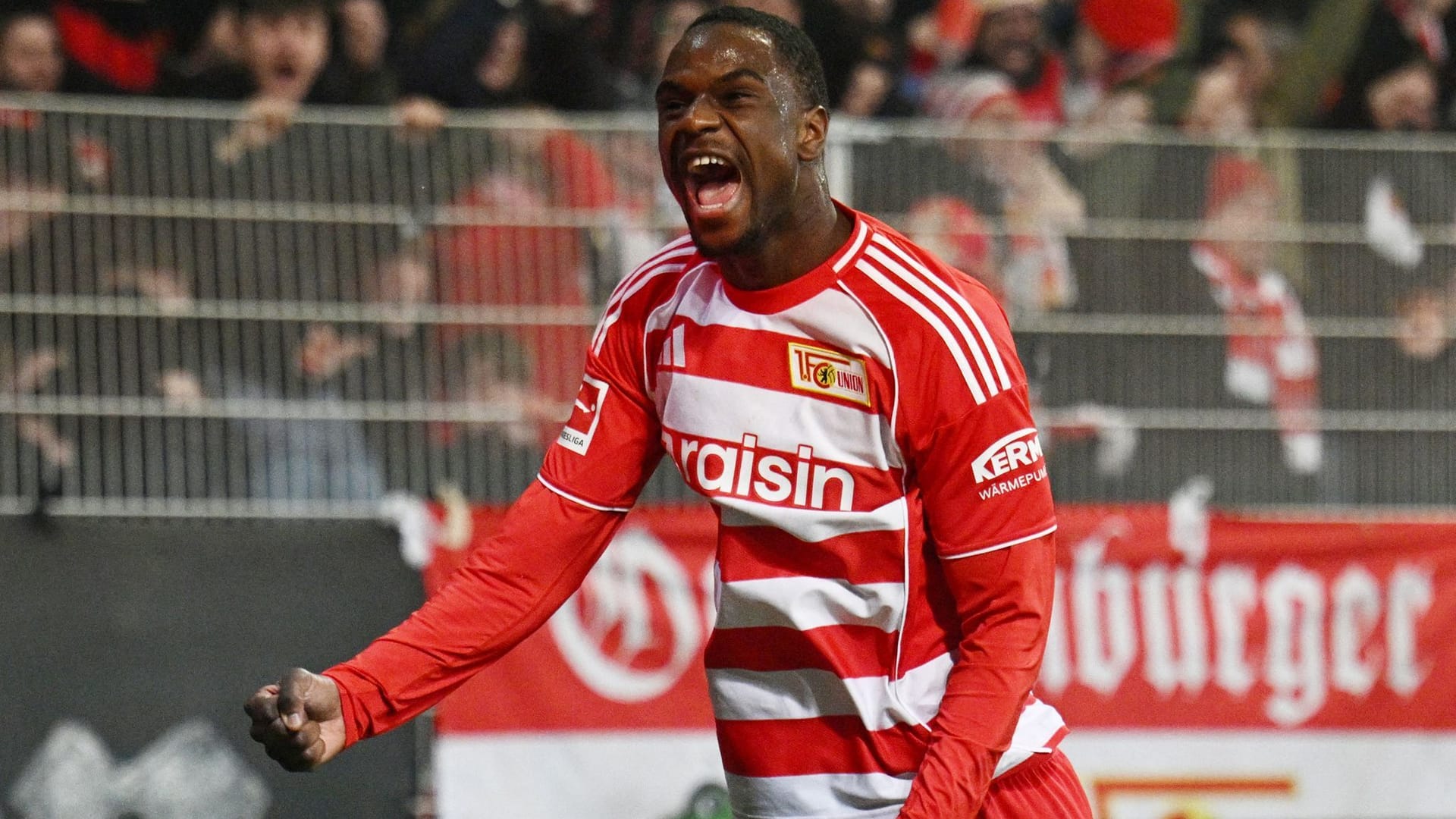 Ilyas Ansah jubelt: Er traf für Union Berlin.