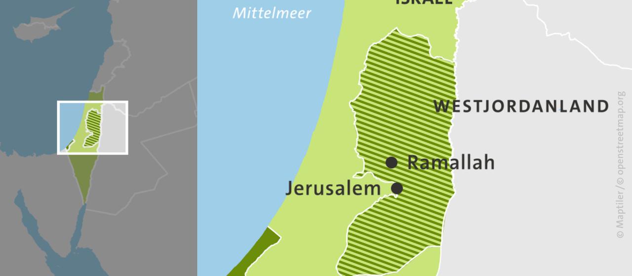 Karte: Westjordanland mit Ramallah | ARD-aktuell Karte: Westjordanland mit Ramallah