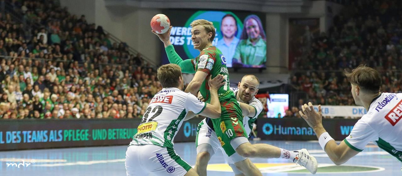 Franz Semper (Leipzig, 32), Gisli Thorgeir Kristjansson (Magdeburg, 10) und Moritz Preuss (Leipzig, 24)