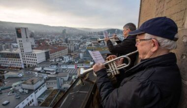 Turmbläser in Stuttgart: Morgens um 8.45 Uhr auf dem Turm der Stiftskirche – Konzert in 61 Metern Höhe