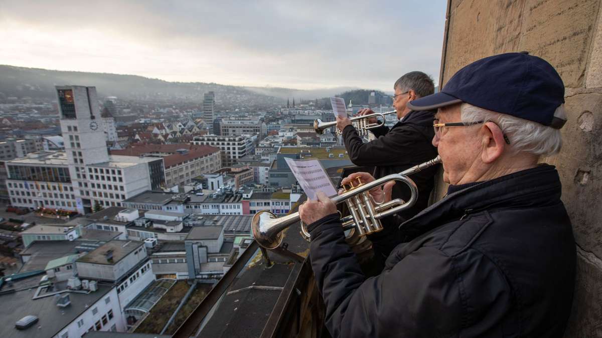 Turmbläser in Stuttgart: Morgens um 8.45 Uhr auf dem Turm der Stiftskirche – Konzert in 61 Metern Höhe