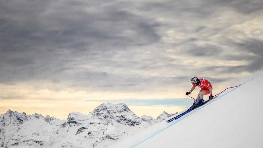 Michele Gisin beim Training in St. Moritz am Donnerstag – wenige Sekunden vor ihrem verhängnisvollen Sturz. © APA/afp / FABRICE COFFRINI