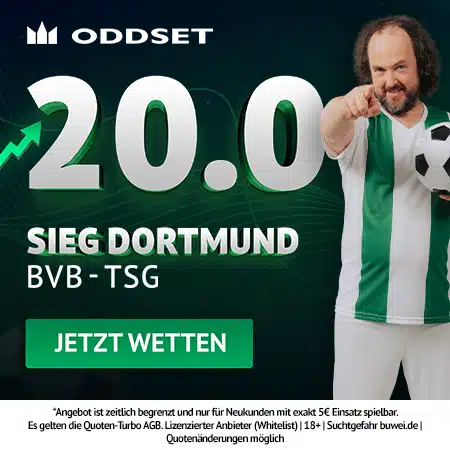 Jetzt den Oddset Quotenboost sichern 20.0 Quotenturbo zu Dortmund - Hoffenheim bei Oddset