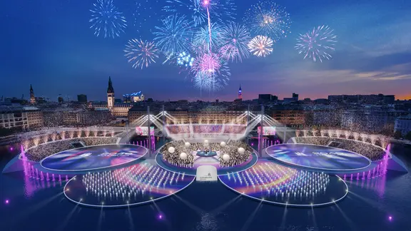 Visualisierung der Olympia-Eröffnungsfeier auf der Binnenalster