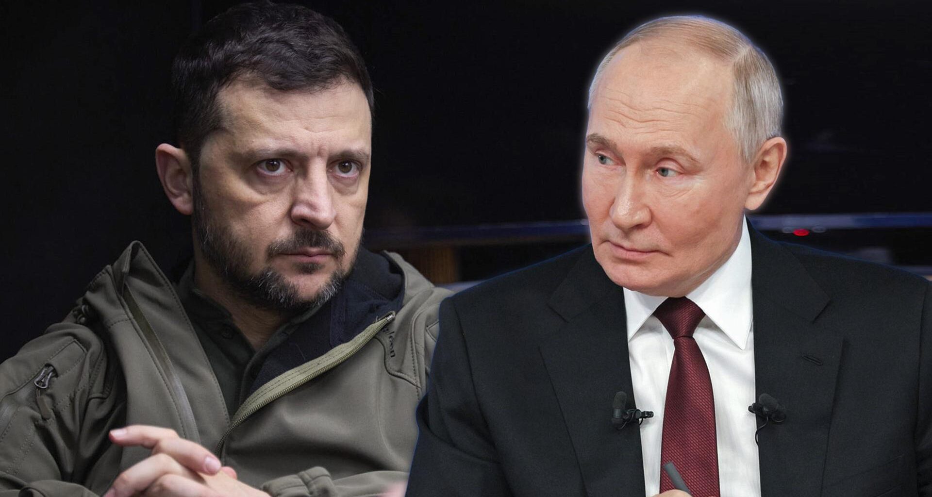 Das Bild zeigt Wolodymyr Selenskyj und Wladimir Putin nebeneinander in einer Fotomontage.