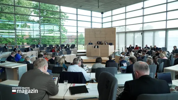 Ein Blick in den Landtag von Schleswig-Holstein während einer Debatte | NDR, NDR Screenshot Ein Blick in den Landtag von Schleswig-Holstein während einer Debatte