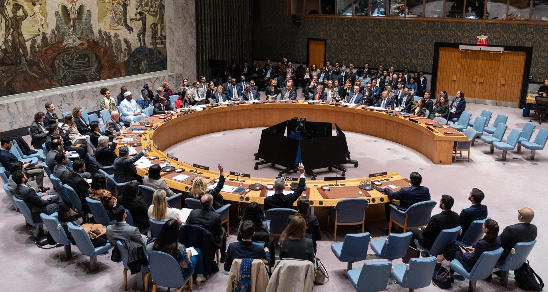 Das Foto zeigt die Mitglieder des UNO-Sicherheitsrats bei einer Sitzung des Gremiums.