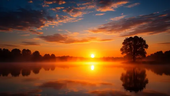 Die Sonne geht über den Koldinger Seen auf.