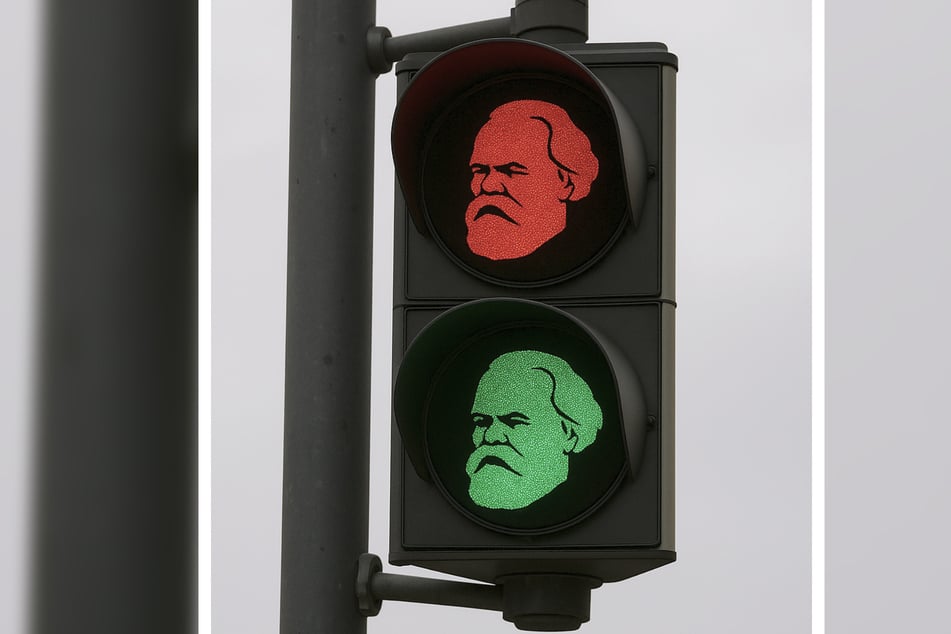 Roter Steh- und grüner Geh-"Nischel": So könnte eine Chemnitzer Ampel mit Stadt-Wahrzeichen aussehen.