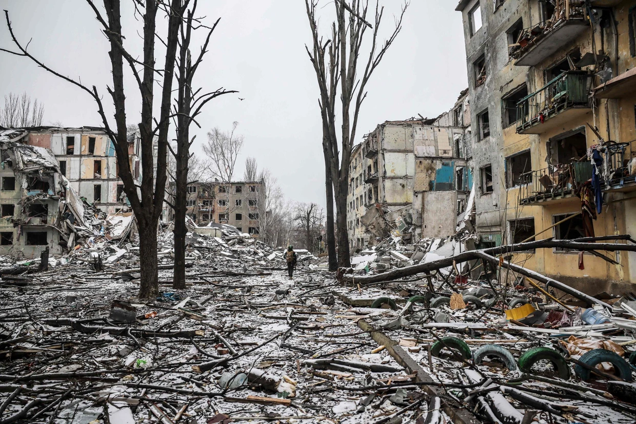 Zerstörte Wohnhäuser in der Ukraine