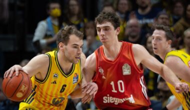 Justinian Jessup (M) war gegen Braunschweig bester Bayern-Werfer. (Archivbild) Foto: Soeren Stache/dpa