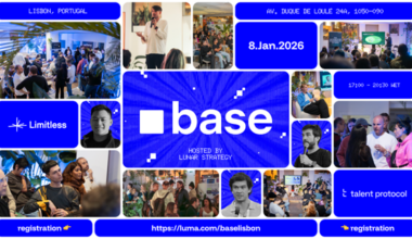 Base-Gründer kommen zu einem kuratierten Afterwork während der BUIDL Europe nach Lissabon