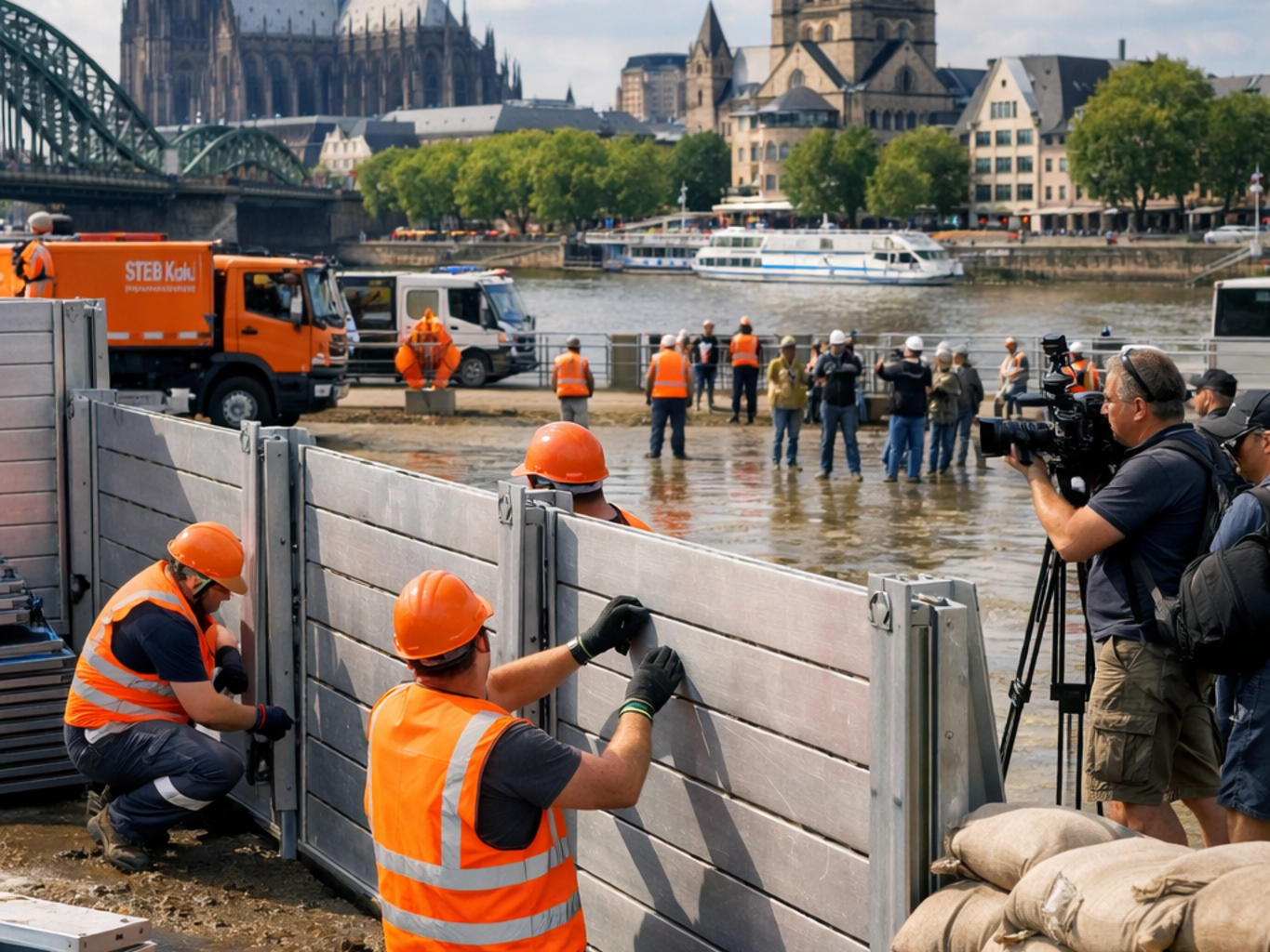 Köln übt den Hochwasserschutz: Altstadt wird zur Probe-Baustelle am Rhein