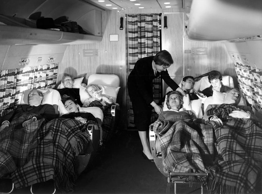 Die Senator-Klasse (First Class) im Jahr 1958 auf Langstreckenflügen über dem Atlantik