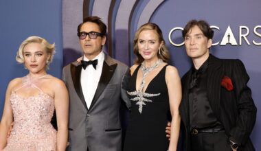 Florence Pugh, Robert Downey Jr., Emily Blunt und Cillian Murphy im Januar 2024
