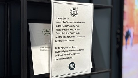 Aushang bei Original Berliner Döner Heilbronn: Gratis-Döner für Notbedürftige