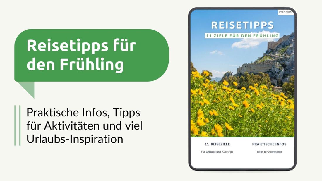 Die erste Seite des Magazins „Reisetipps: Frühling“