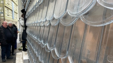 Die Außenwände und das Dach des Reutlinger Glashauses sind mit speziellen Glasziegeln gedeckt, die an traditionelle Biberschwanzziegel erinnern. (Foto: SWR, Tobias Rager) Die Außenwände und das Dach des Reutlinger Glashauses sind mit speziellen Glasziegeln gedeckt, die an traditionelle Biberschwanzziegel erinnern.