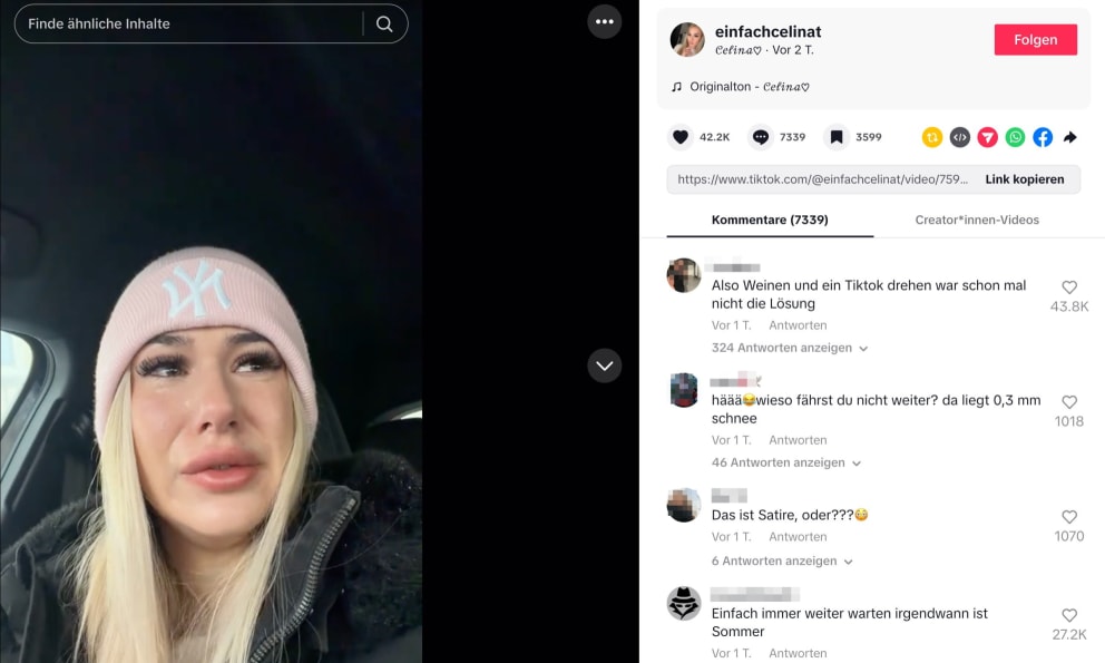 Im Internet kassiert Celina viel Spott und Häme. Es wird sogar vermutet, es handele sich um Satire