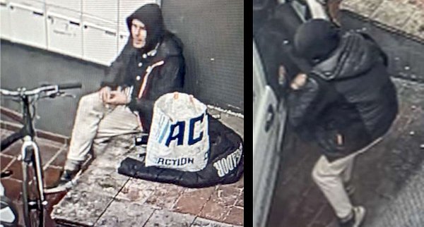 Auch dieser auf den Fotos abgebildete Mann wird von der Polizei nun öffentlich gesucht. Das Bild rechts zeigt, wie er in das fremde Fahrzeug eindringt. - © Polizei