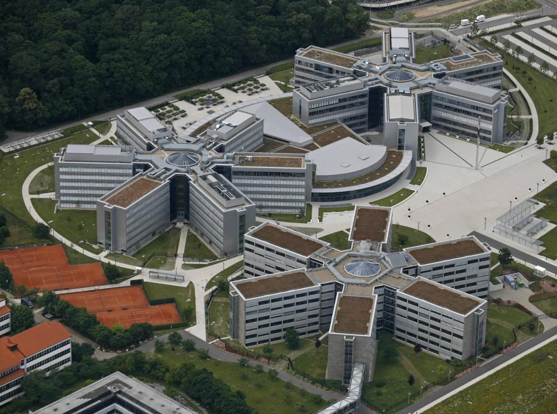 Luftaufnahme der Konzernzentrale der SAP in Walldorf, Baden-Württemberg. 
