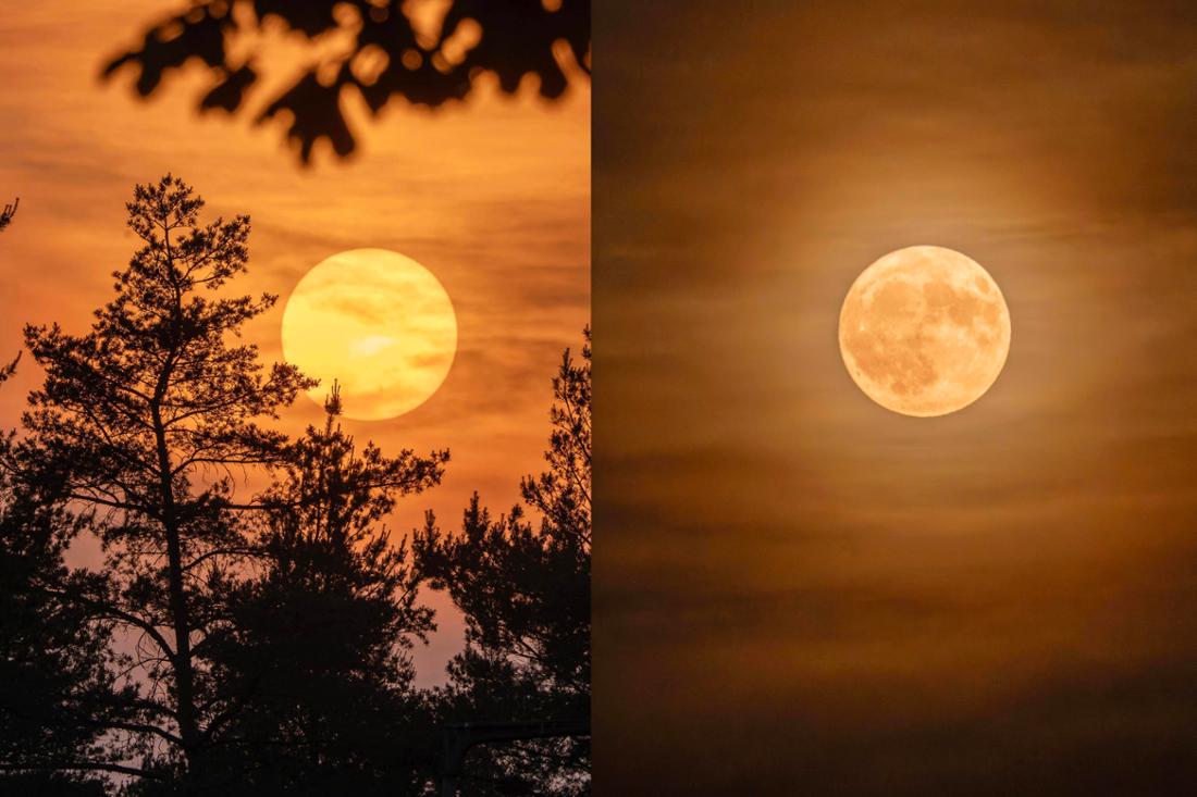Sonne im Abendrot und Supermond: Fotograf vergleicht München-Aufnahmen.