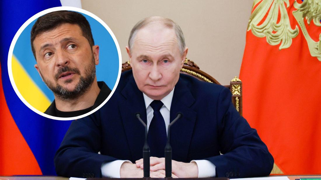 Rivalen im Ukraine-Krieg: Der ukrainische Präsident Wolodymyr Selenskyj (li.) und der russische Machthaber Wladimir Putin.