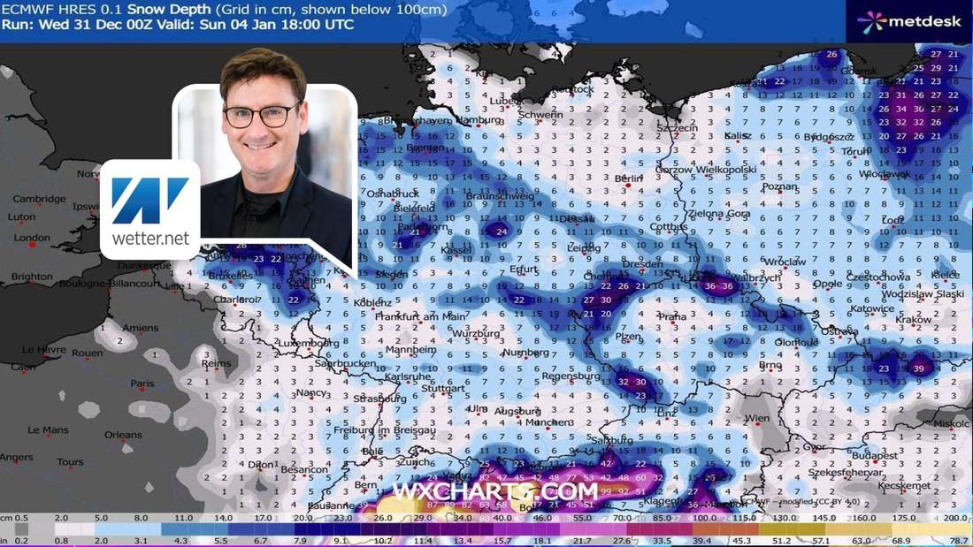 Die Schneehöhen am Sonntagabend (4. Januar). 