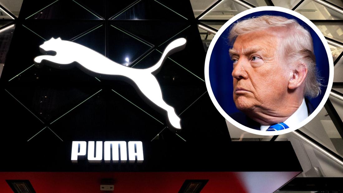 Donald Trump in einer Montage mit einem Geschäft mit dem Puma-Logo
