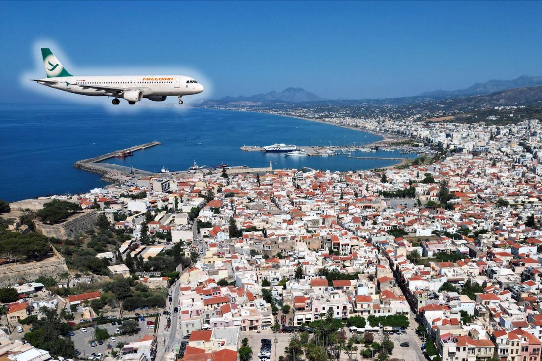 Hafen auf Kreta und Flugzeug Freebird Airlines