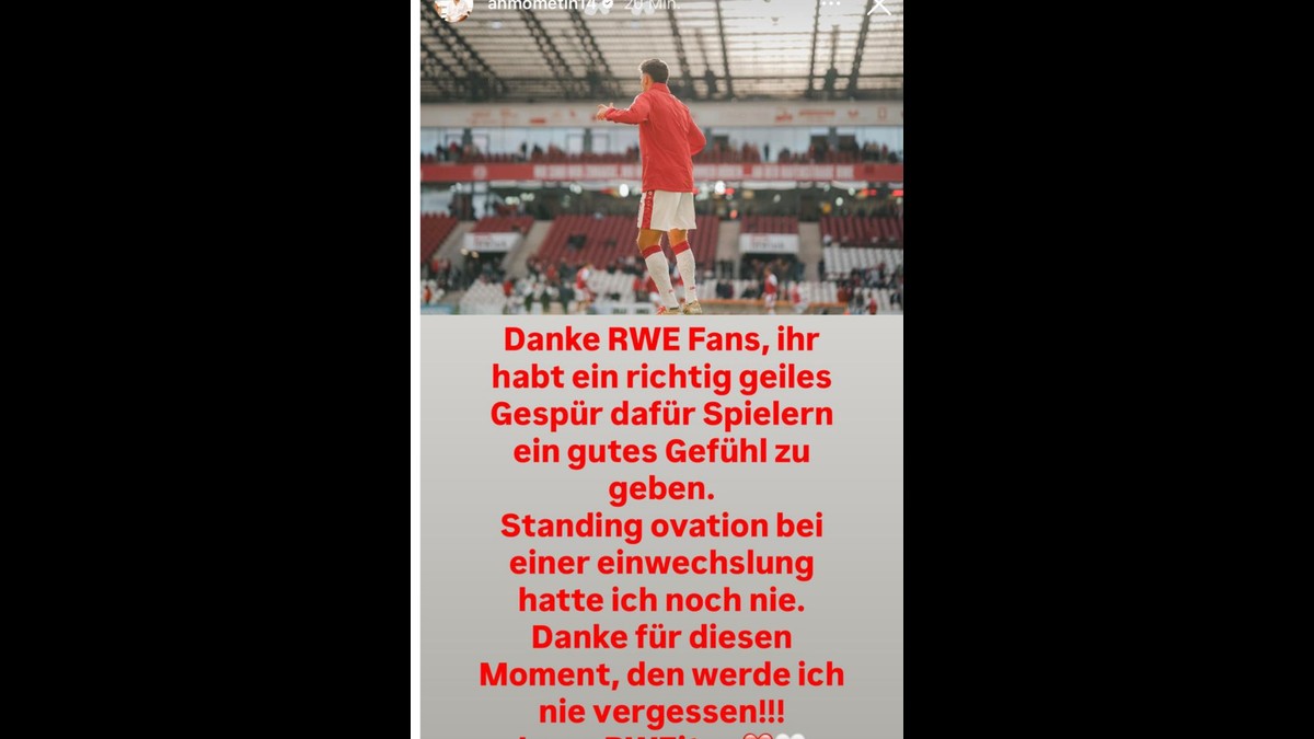 Ahmet Arslan bedankte sich in seiner Instagram-Story bei den RWE-Fans. 