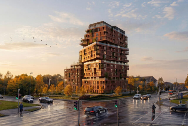 Das Atea-Hochhaus in Bocholt wird komplett neu geplant. Der Altbau bleibt erhalten und wird Teil eines 50 Meter hohen Wohngebäudes mit 96 Wohnungen.