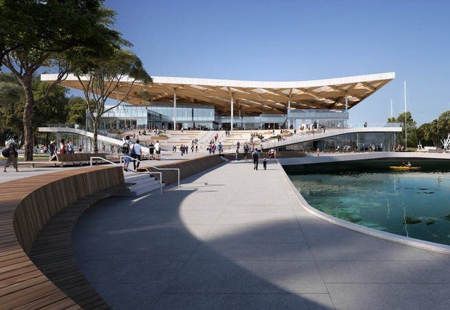 Handelsplatz und Begegnungsort: Seitenansicht des neuen Fischmarkts.