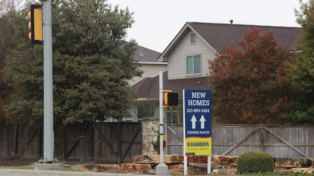 A-new-homes-for-sale-sign-along-Potranco-road-in-San-Antonio-Texas-USA-on-December-14-2024-Home-sales-in-Texas-four-largest-metro-areas-are-falling-amid-slowing-demand