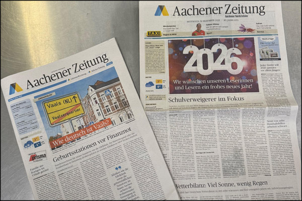 Mediahuis Aachen schrumpft die "Aachener Zeitung" auf das Halbformat.