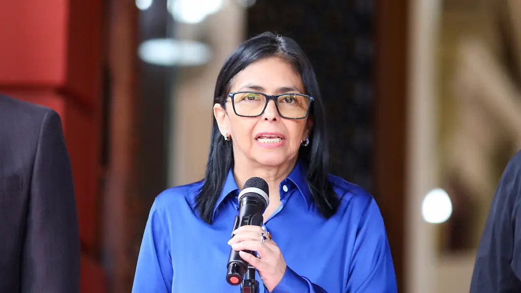 CARACAS-VENEZUELA-JANUARY-14-Venezuela-s-interim-president-Delcy-Rodriguez-speaks-during-a-press-conference-at-Miraflores-Presidential-Palace-in-Caracas-Venezuela-on-January-14-2026