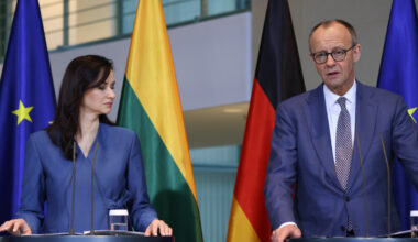 Bildbeschreibung: Bundeskanzler Friedrich Merz und die litauische Ministerpräsidentin Inga Ruginiene.