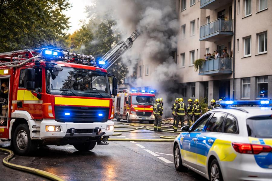 Mannheim: Brand in Mehrparteienhaus sorgt für Straßensperrung