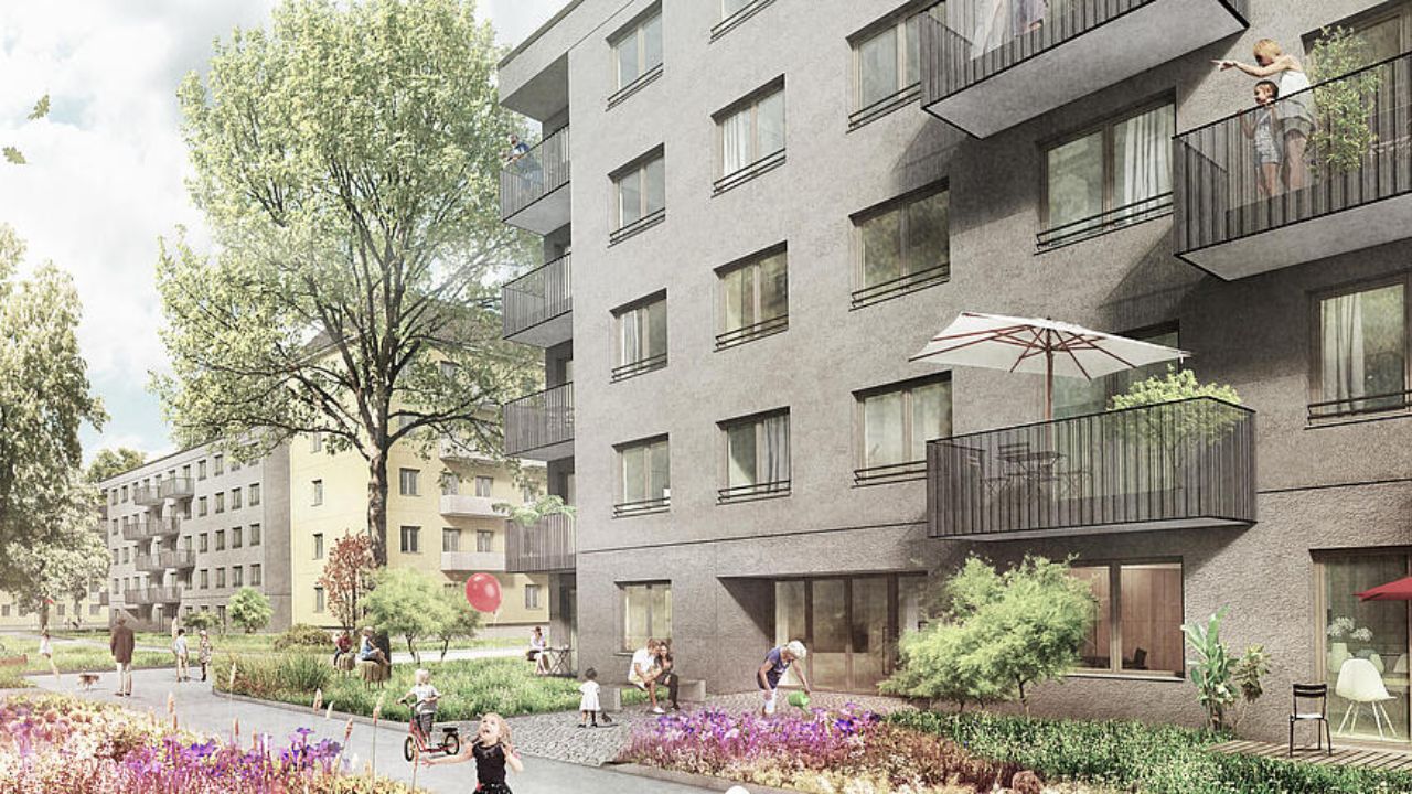 Visualisierung des Neubaus für Geflüchtete in Pankow.