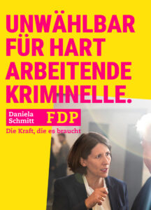 Ein Plakat mit Sprengkraft: Kampagnenmotiv der FDP Rheinland-Pfalz zum Thema Innenpolitik. - Foto: FDP RLP