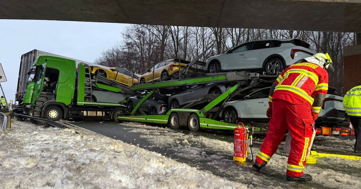 Unfall mit Lastwagen auf der A7 am Kreuz Hannover-Ost