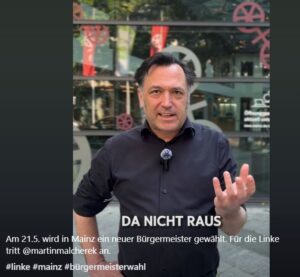 Der Mainzer Linken-Politiker Martin Malcherek trat diverse Male als OB-Kandidat von Mainz an und kandidiert auch bei der Landtagswahl im März für die Linke in Mainz. - Screenshot: gik