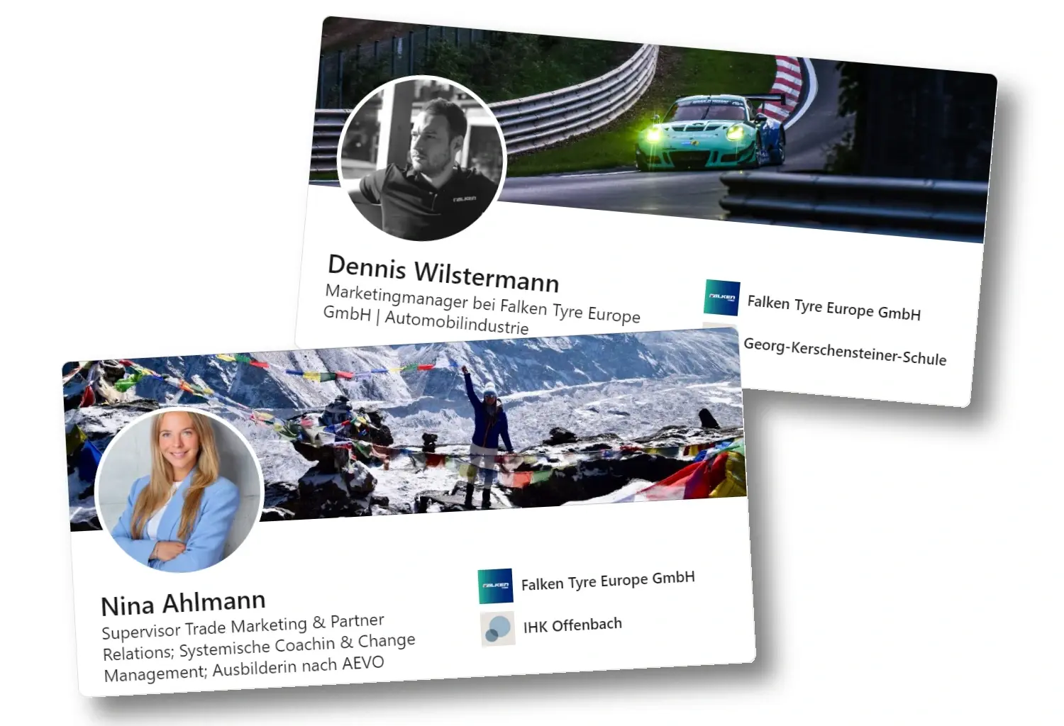Dennis Wilstermann und Nina Ahlmann haben seit diesem Monat neue Positionen bei der europäischen SRI-Vertriebsgesellschaft Dunlop Tyre Europe inne, die bis vor Kurzem noch als Falken Tyre Europe firmierte (Bilder: LinkedIn/Screenshots)