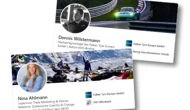 Dennis Wilstermann und Nina Ahlmann haben seit diesem Monat neue Positionen bei der europäischen SRI-Vertriebsgesellschaft Dunlop Tyre Europe inne, die bis vor Kurzem noch als Falken Tyre Europe firmierte (Bilder: LinkedIn/Screenshots)